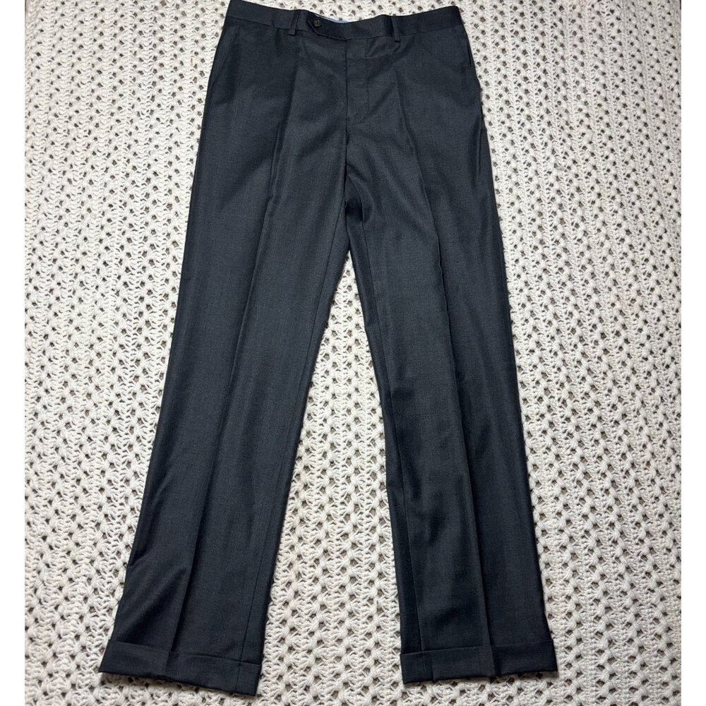 Samuelsohn‎ Pants Men 33x33 Gray Super 110's Wool Flat Front Cuffed Hem Zip-Fly